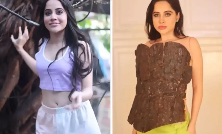 पेड़ की शाख से बानी ड्रेस पहनी उर्फी जावेद ने, लोगो ने कहा अब बस गोबर से बानी ड्रेस पहनना बाकि है [देखे फोटोज ]